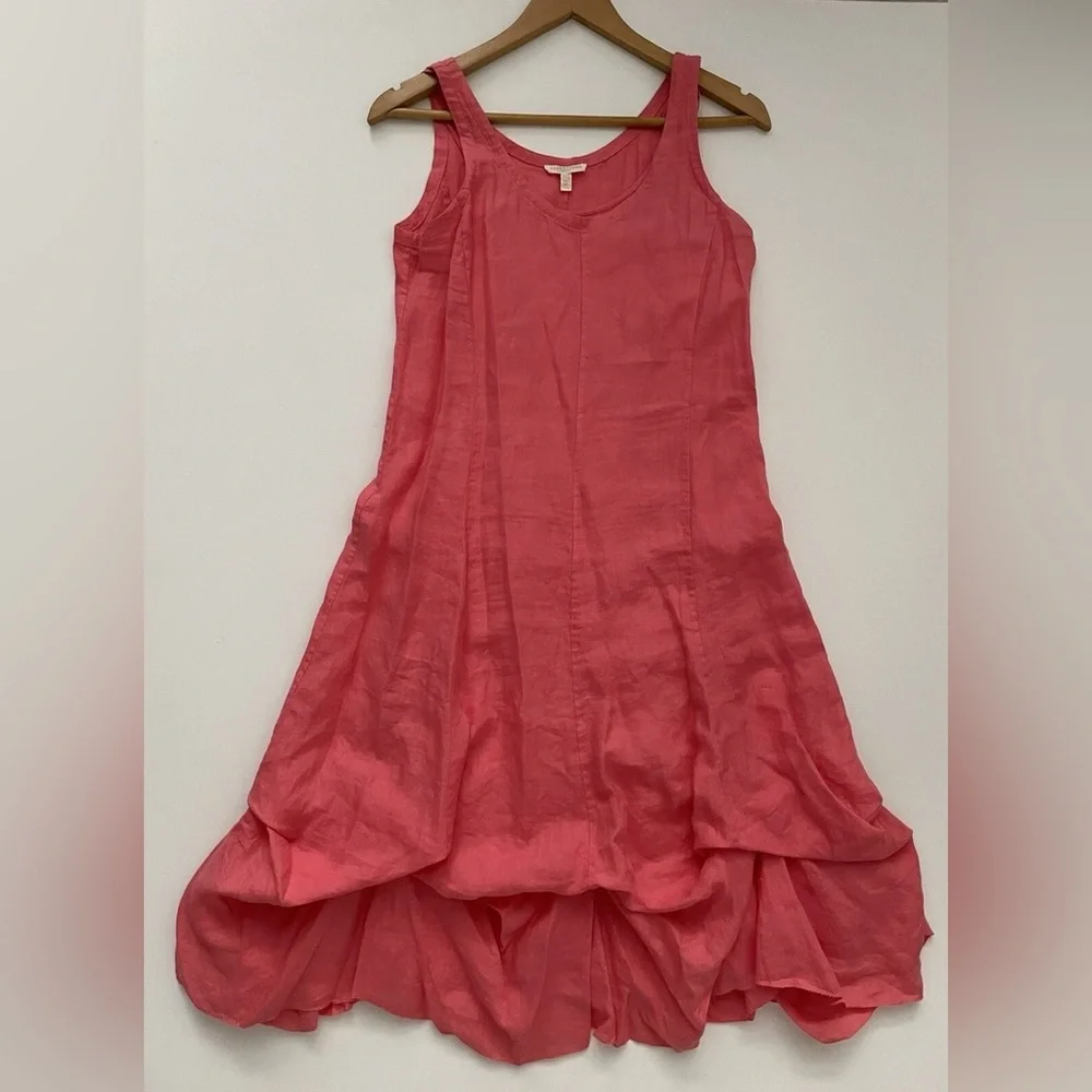 Eileen Fisher Handkerchief Long Cinchable Linen Dress Sleeveless coral pink 2X - Picture 5 of 10